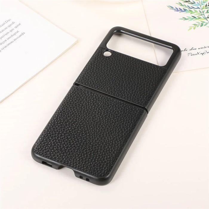 For Samsung Galaxy Z Flip 3 Litchi Skin Texture Genuine Leather Protective Ultra-Thin Anti-Slip Hard Back Cover - Black - 3