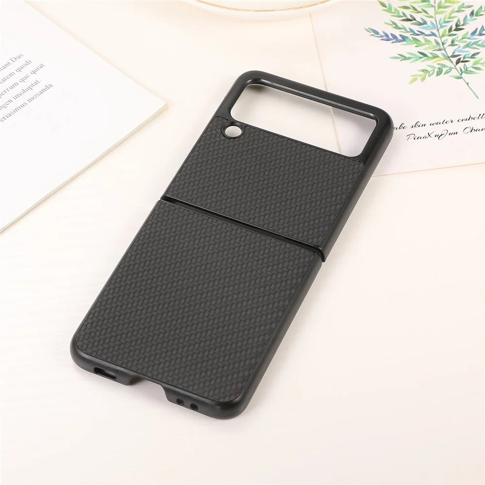 For Samsung Galaxy Z Flip3 5G Carbon Fiber Texture Design Leather Hybrid Slim Phone Cover Cell Phone Case - Black - 3