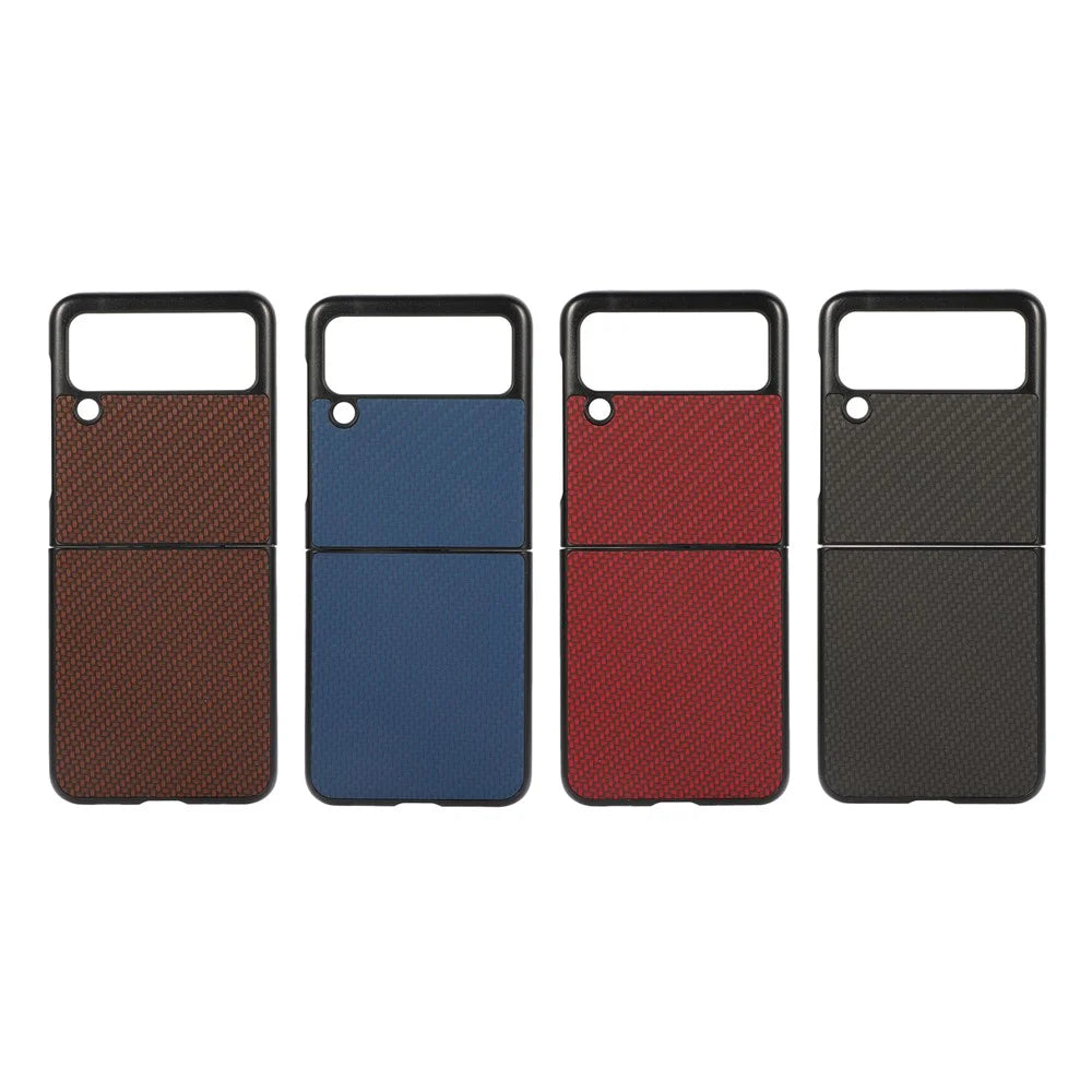 For Samsung Galaxy Z Flip3 5G Carbon Fiber Texture Design Leather Hybrid Slim Phone Cover Cell Phone Case - Black - 4