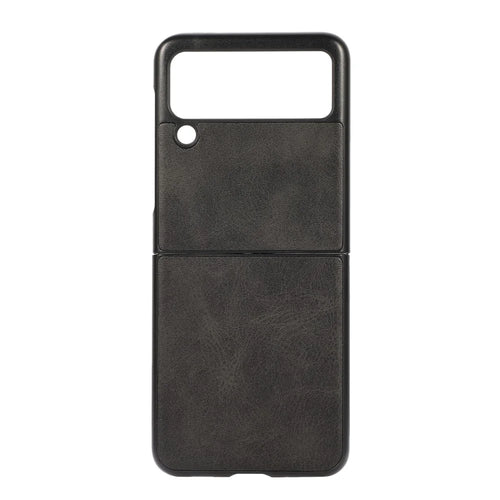 Lightweight Hybrid PU Leather Cowhide Grain Hard PC Anti-Scratch Shook-Proof Bumper Case for Samsung Galaxy Z Flip3 5G - Black - 1