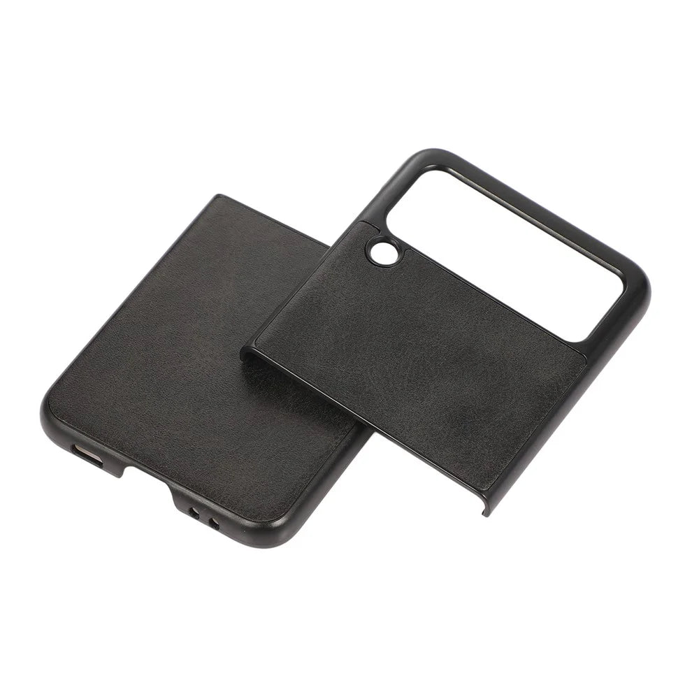 Lightweight Hybrid PU Leather Cowhide Grain Hard PC Anti-Scratch Shook-Proof Bumper Case for Samsung Galaxy Z Flip3 5G - Black - 2