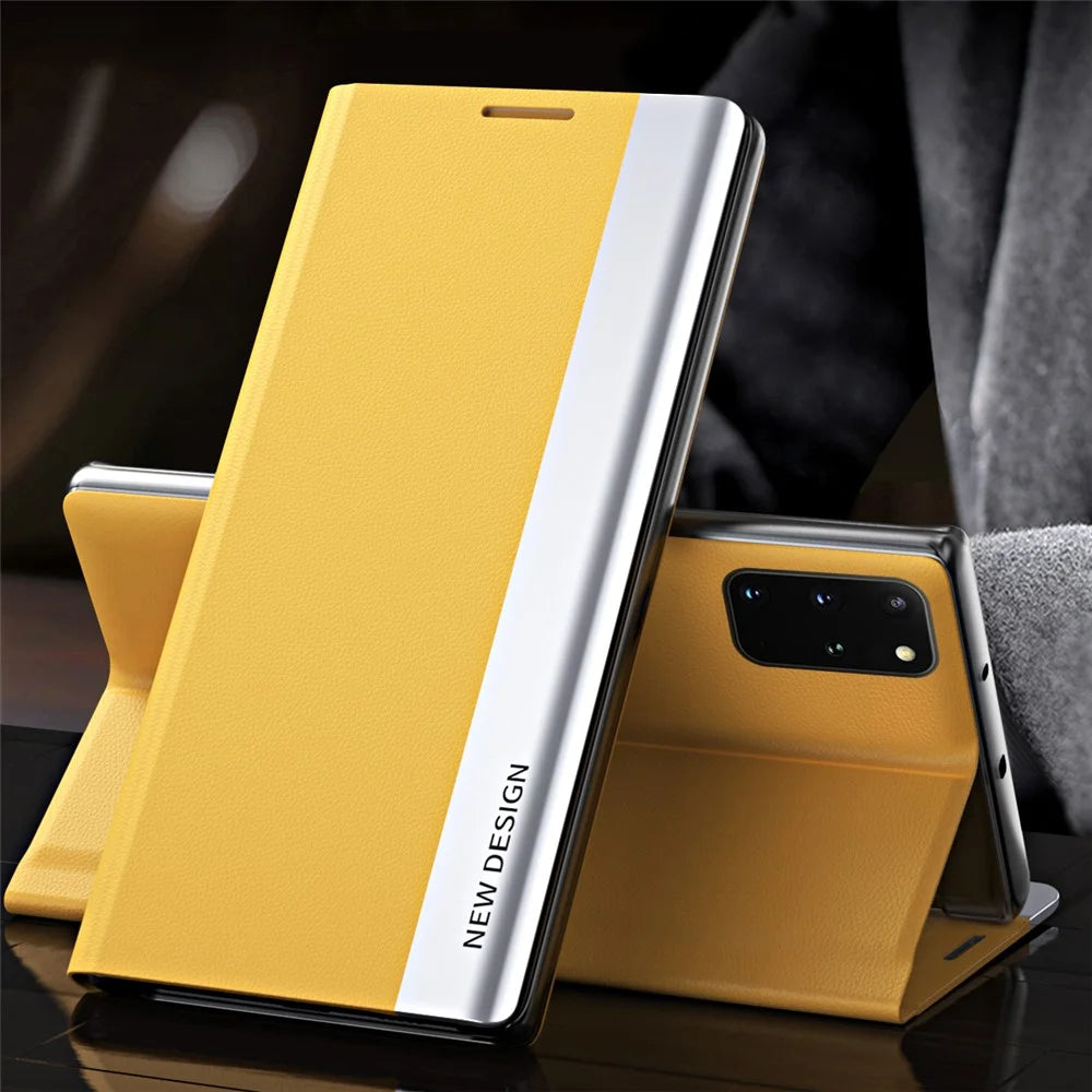 Magnetic Auto-absorbed Stand Leather Phone Case for Samsung Galaxy S20 Plus - Yellow - 2