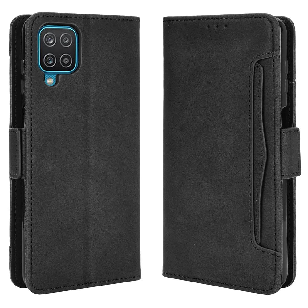 Wallet Design Phone Cover Stand Case with Multiple Card Slots for Samsung Galaxy M32 (Global Version) - Black - 1