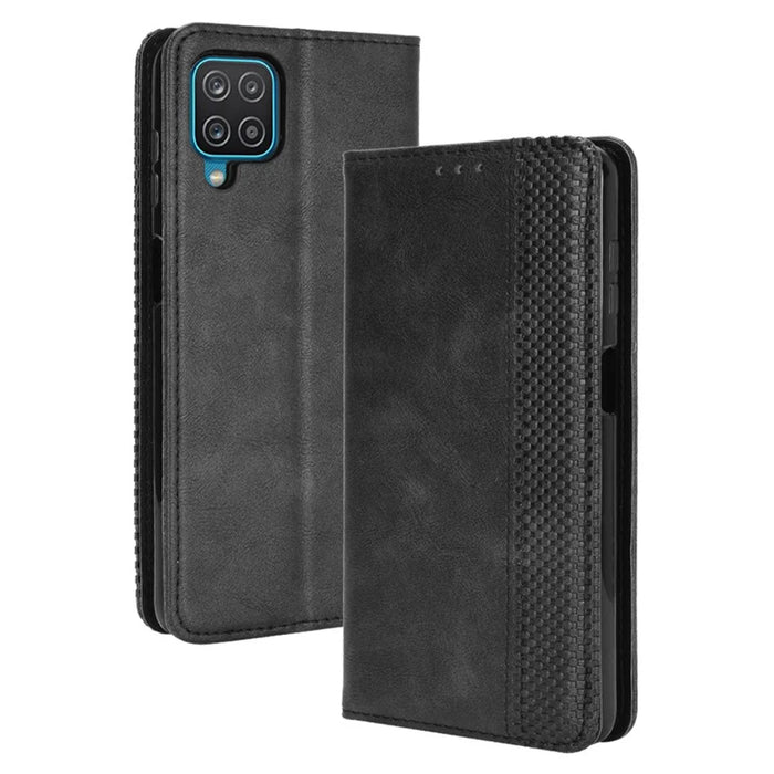 Retro Style Magnetic Closure Leather Wallet Phone Stand Case for Samsung Galaxy M32 (Global Version) - Black - 1