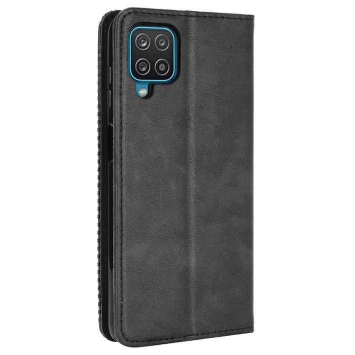 Retro Style Magnetic Closure Leather Wallet Phone Stand Case for Samsung Galaxy M32 (Global Version) - Black - 3