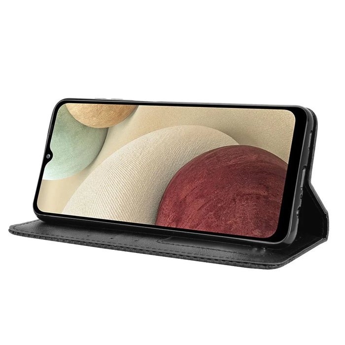 Retro Style Magnetic Closure Leather Wallet Phone Stand Case for Samsung Galaxy M32 (Global Version) - Black - 4