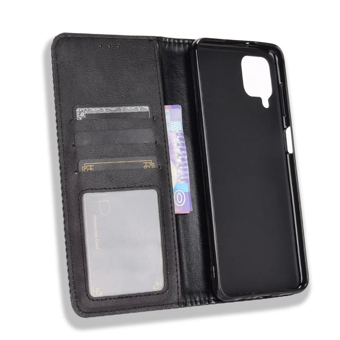 Retro Style Magnetic Closure Leather Wallet Phone Stand Case for Samsung Galaxy M32 (Global Version) - Black - 6