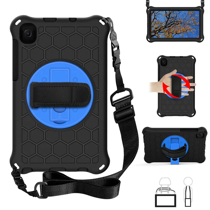 Honeycomb Texture Tablet Cover Case with KickStand and Shoulder Strap for Samsung Galaxy Tab A7 Lite 8.7-inch - Black/Blue - 1