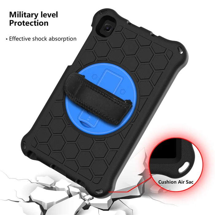 Honeycomb Texture Tablet Cover Case with KickStand and Shoulder Strap for Samsung Galaxy Tab A7 Lite 8.7-inch - Black/Blue - 3