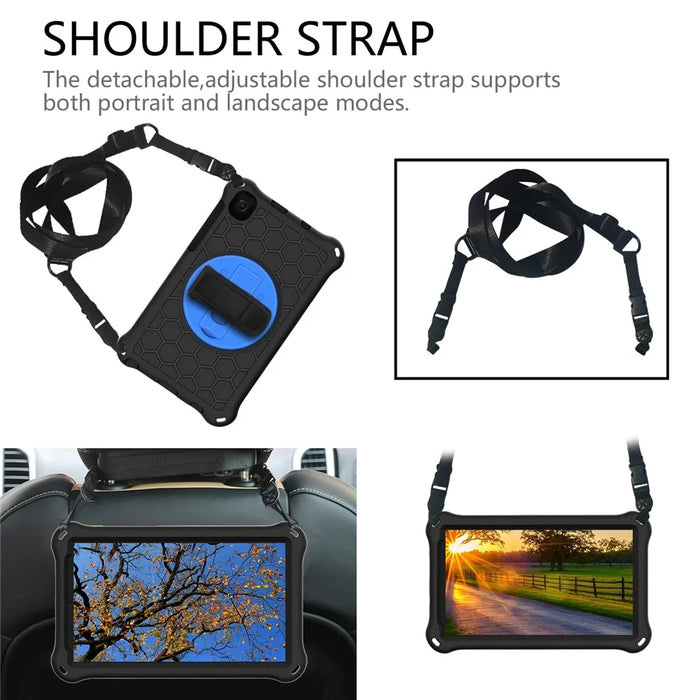 Honeycomb Texture Tablet Cover Case with KickStand and Shoulder Strap for Samsung Galaxy Tab A7 Lite 8.7-inch - Black/Blue - 5