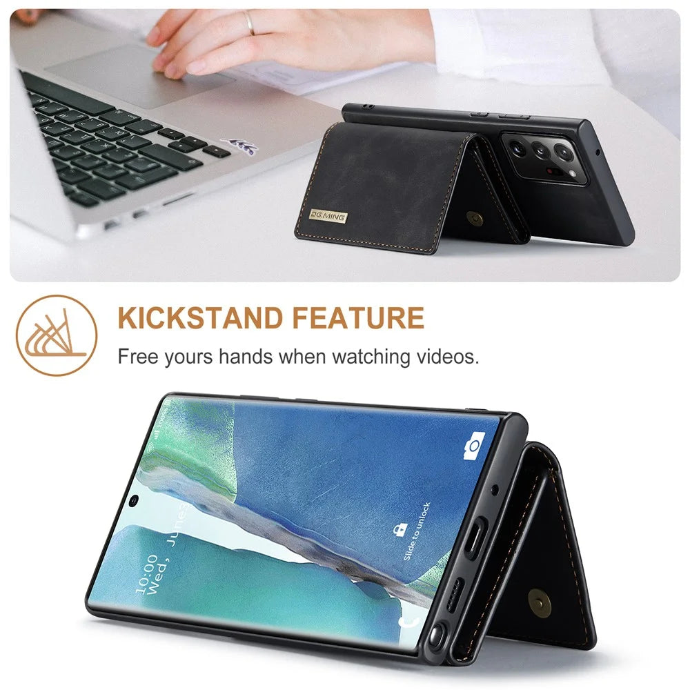 DG.MING M1 Series Kickstand Design PU Leather Coated TPU + PC Phone Case with Detachable Magnetic Wallet for Samsung Galaxy Note20 Ultra/Note20 Ultra 5G - Black - 2