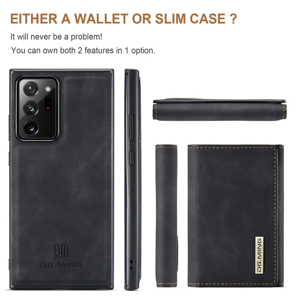 DG.MING M1 Series Kickstand Design PU Leather Coated TPU + PC Phone Case with Detachable Magnetic Wallet for Samsung Galaxy Note20 Ultra/Note20 Ultra 5G - Black - 3