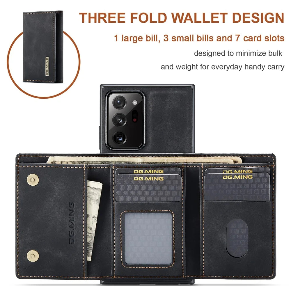 DG.MING M1 Series Kickstand Design PU Leather Coated TPU + PC Phone Case with Detachable Magnetic Wallet for Samsung Galaxy Note20 Ultra/Note20 Ultra 5G - Black - 7