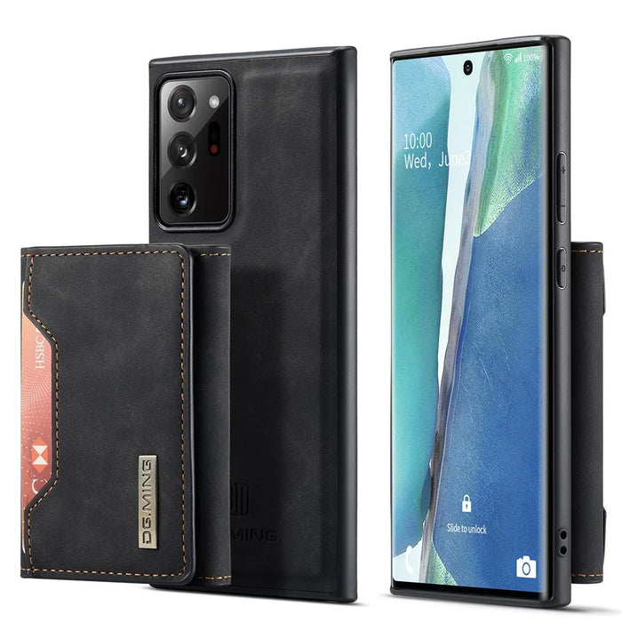 DG.MING M2 Series Magnetic Tri-fold Wallet Kickstand Leather Case for Samsung Galaxy Note20 Ultra/Note20 Ultra 5G - Black - 1