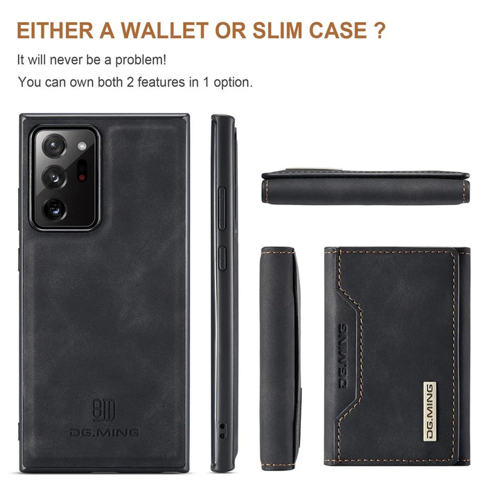 DG.MING M2 Series Magnetic Tri-fold Wallet Kickstand Leather Case for Samsung Galaxy Note20 Ultra/Note20 Ultra 5G - Black - 3