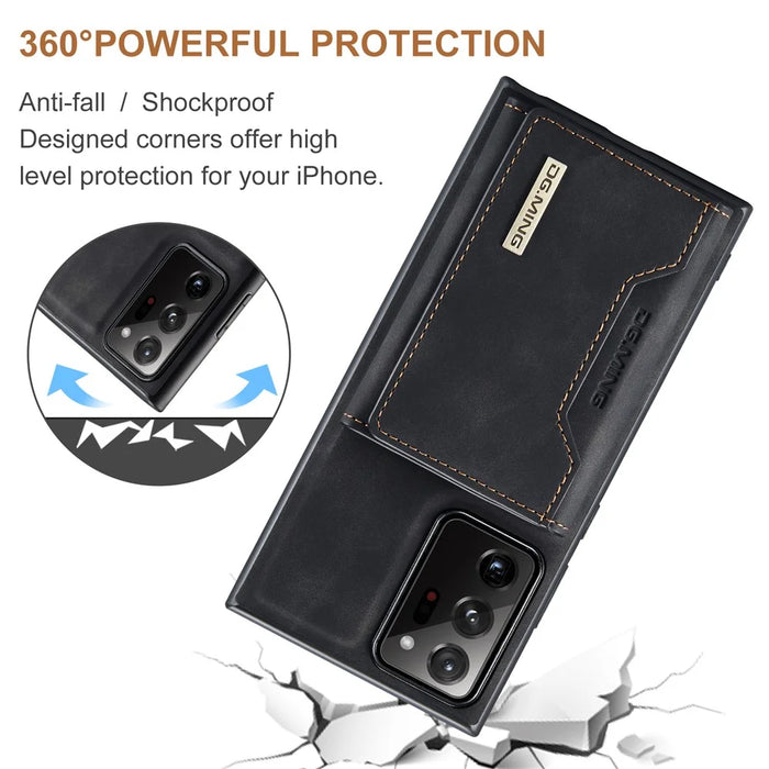 DG.MING M2 Series Magnetic Tri-fold Wallet Kickstand Leather Case for Samsung Galaxy Note20 Ultra/Note20 Ultra 5G - Black - 4