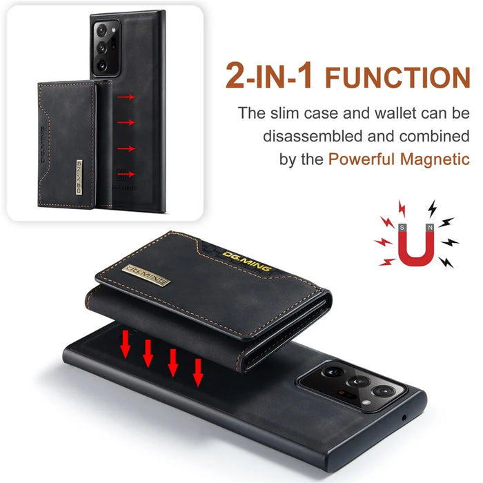 DG.MING M2 Series Magnetic Tri-fold Wallet Kickstand Leather Case for Samsung Galaxy Note20 Ultra/Note20 Ultra 5G - Black - 5