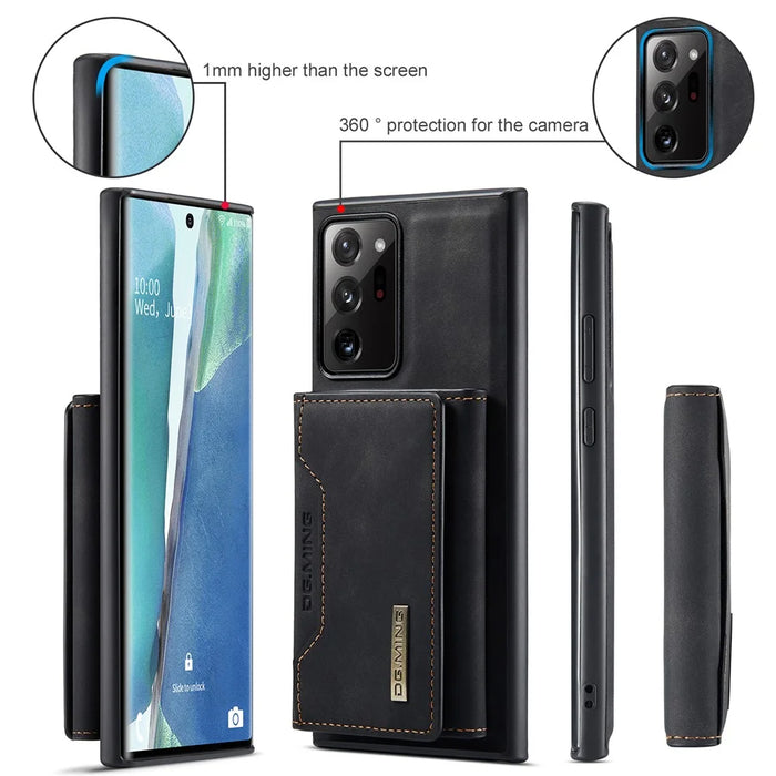 DG.MING M2 Series Magnetic Tri-fold Wallet Kickstand Leather Case for Samsung Galaxy Note20 Ultra/Note20 Ultra 5G - Black - 6