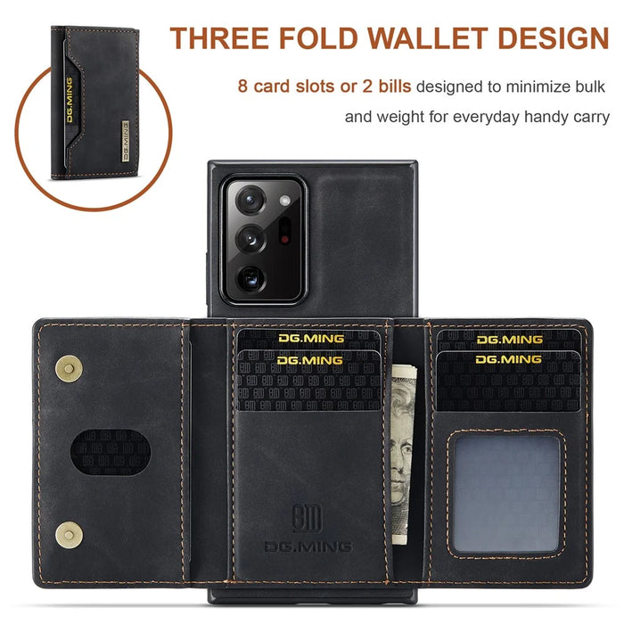 DG.MING M2 Series Magnetic Tri-fold Wallet Kickstand Leather Case for Samsung Galaxy Note20 Ultra/Note20 Ultra 5G - Black - 7