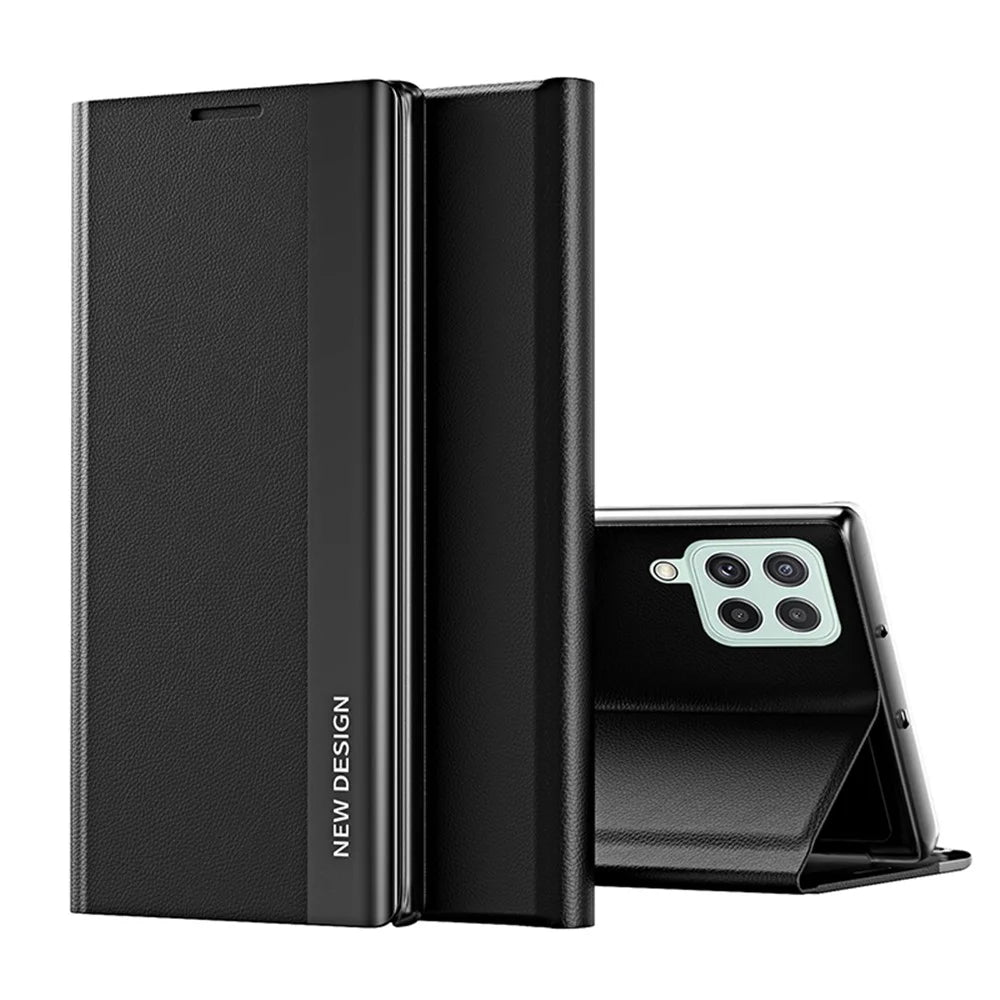 Fall Proof Stand Design PU Leather Phone Case Shell for Samsung Galaxy A12 - Black - 1