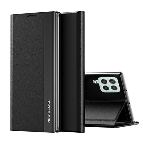 Fall Proof Stand Design PU Leather Phone Case Shell for Samsung Galaxy A12 - Black - 1