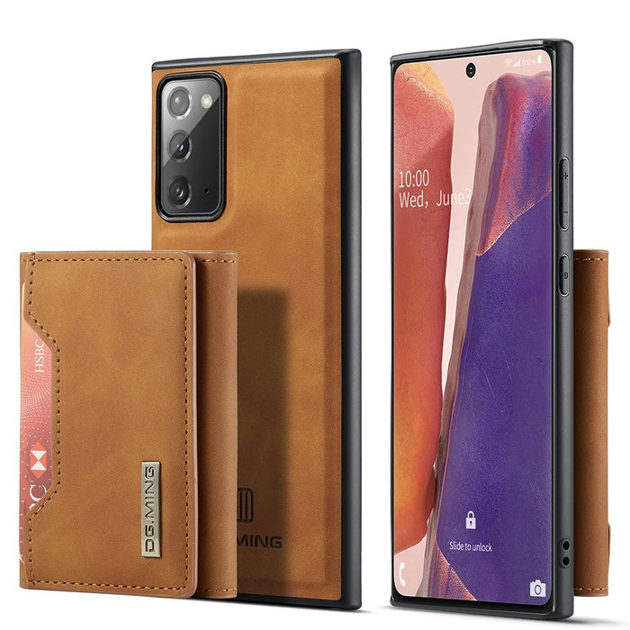 DG.MING M2 Series Tri-fold Wallet Magnetic Kickstand Design Leather Case for Samsung Galaxy Note20 4G/5G - Brown - 1