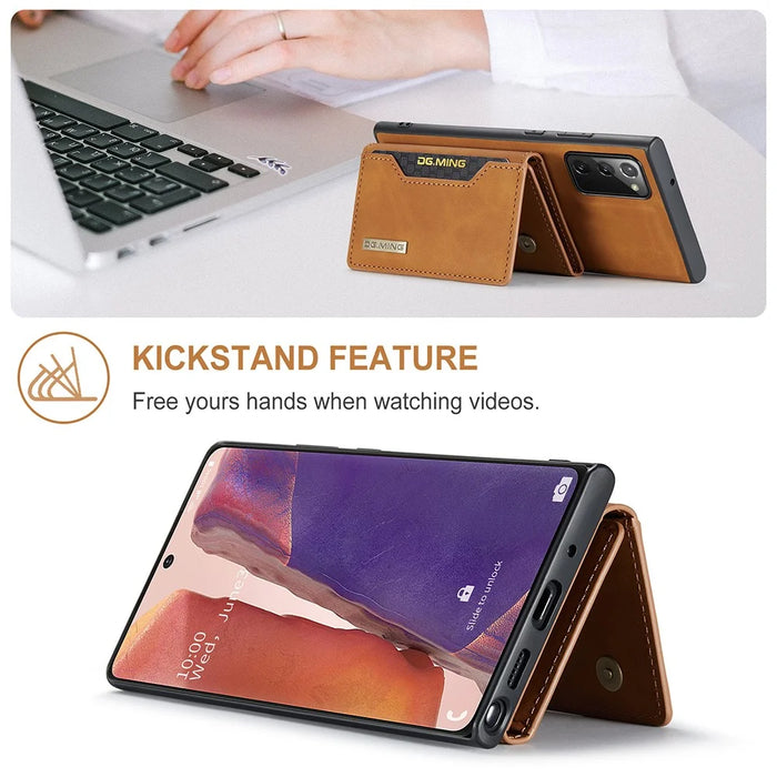 DG.MING M2 Series Tri-fold Wallet Magnetic Kickstand Design Leather Case for Samsung Galaxy Note20 4G/5G - Brown - 2