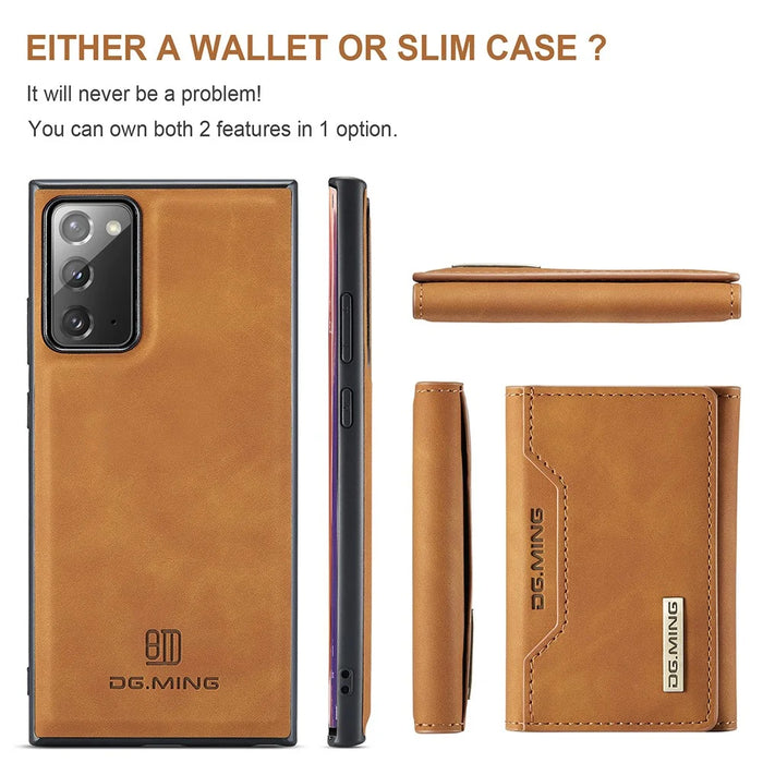 DG.MING M2 Series Tri-fold Wallet Magnetic Kickstand Design Leather Case for Samsung Galaxy Note20 4G/5G - Brown - 3