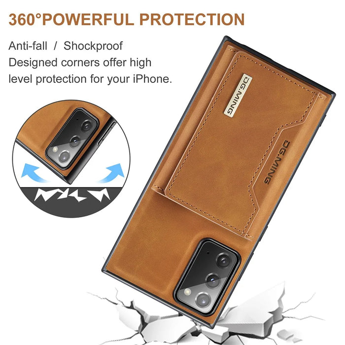 DG.MING M2 Series Tri-fold Wallet Magnetic Kickstand Design Leather Case for Samsung Galaxy Note20 4G/5G - Brown - 4