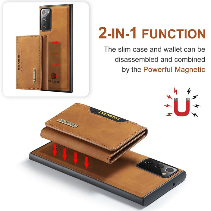 DG.MING M2 Series Tri-fold Wallet Magnetic Kickstand Design Leather Case for Samsung Galaxy Note20 4G/5G - Brown - 5