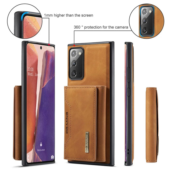 DG.MING M2 Series Tri-fold Wallet Magnetic Kickstand Design Leather Case for Samsung Galaxy Note20 4G/5G - Brown - 6