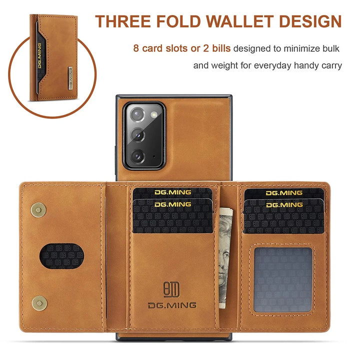 DG.MING M2 Series Tri-fold Wallet Magnetic Kickstand Design Leather Case for Samsung Galaxy Note20 4G/5G - Brown - 7