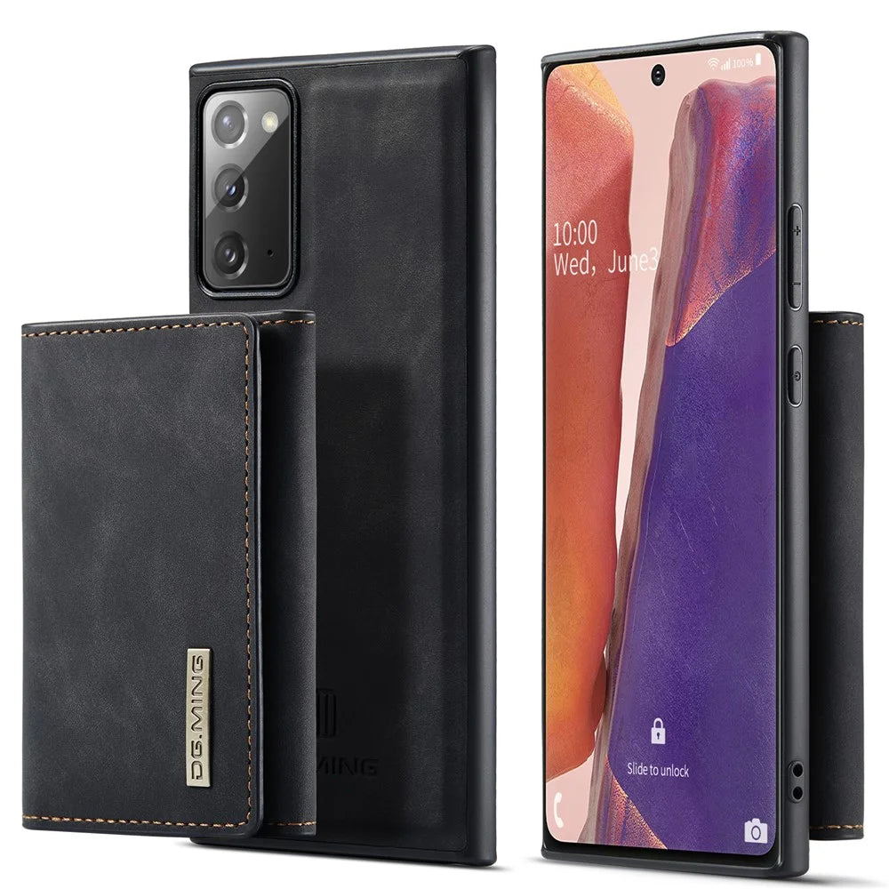DG.MING M1 Series Kickstand Design Drop-resistant Phone Case with Detachable Magnetic Wallet for Samsung Galaxy Note20 4G/5G - Black - 1