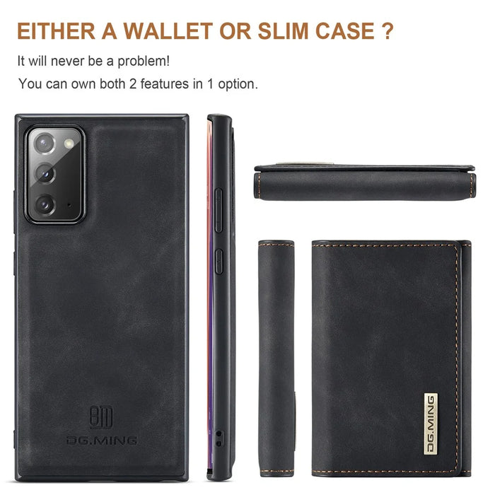 DG.MING M1 Series Kickstand Design Drop-resistant Phone Case with Detachable Magnetic Wallet for Samsung Galaxy Note20 4G/5G - Black - 3
