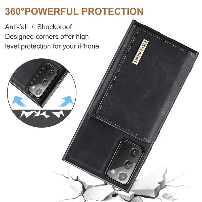DG.MING M1 Series Kickstand Design Drop-resistant Phone Case with Detachable Magnetic Wallet for Samsung Galaxy Note20 4G/5G - Black - 4