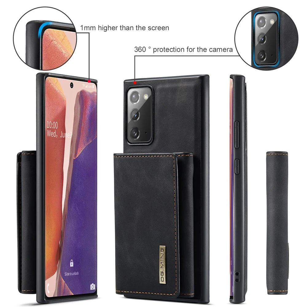 DG.MING M1 Series Kickstand Design Drop-resistant Phone Case with Detachable Magnetic Wallet for Samsung Galaxy Note20 4G/5G - Black - 6