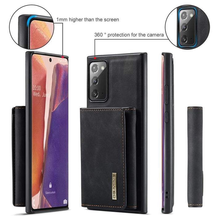 DG.MING M1 Series Kickstand Design Drop-resistant Phone Case with Detachable Magnetic Wallet for Samsung Galaxy Note20 4G/5G - Black - 6