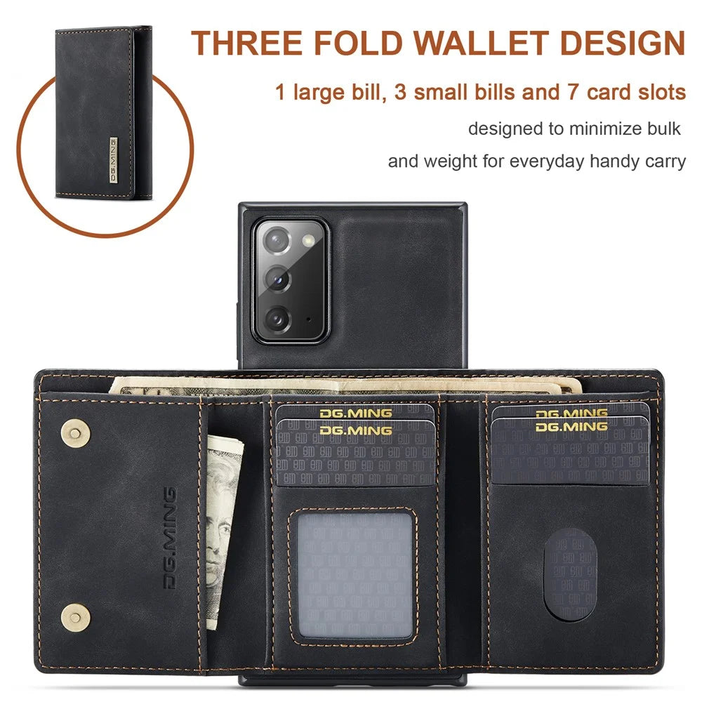 DG.MING M1 Series Kickstand Design Drop-resistant Phone Case with Detachable Magnetic Wallet for Samsung Galaxy Note20 4G/5G - Black - 7