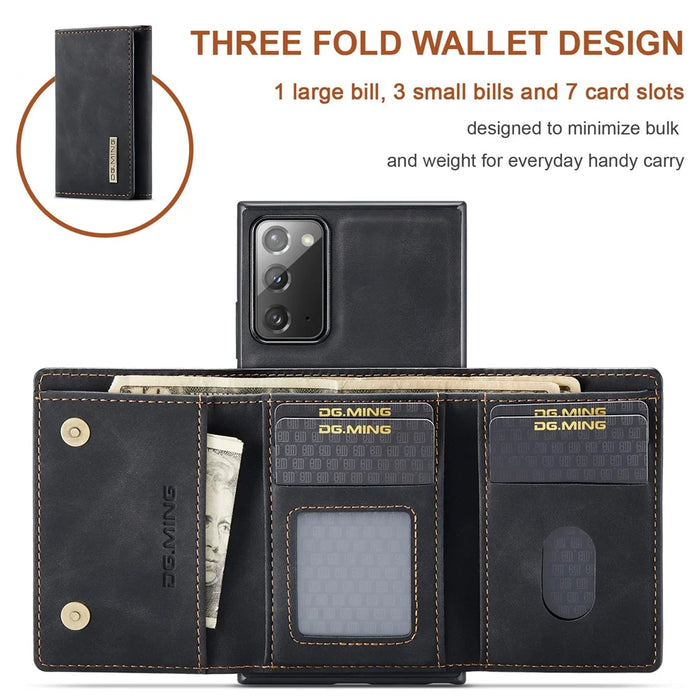 DG.MING M1 Series Kickstand Design Drop-resistant Phone Case with Detachable Magnetic Wallet for Samsung Galaxy Note20 4G/5G - Black - 7