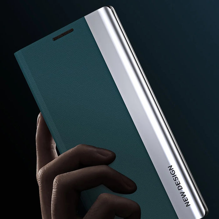 Stand Design Auto-absorbed Leather Cell Phone Case Shell for Samsung Galaxy S21 5G / 4G - Silver - 5