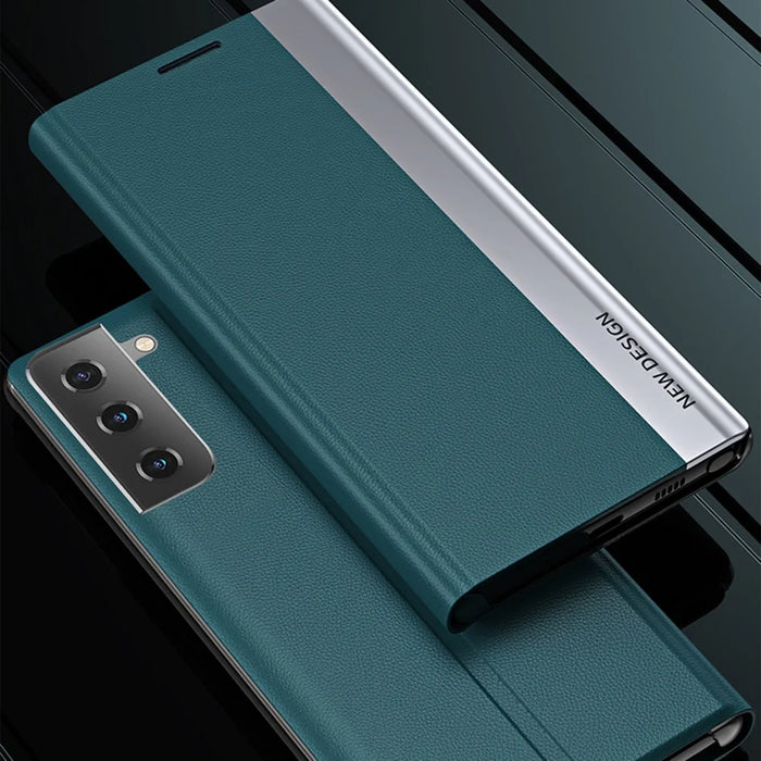 Stand Design Auto-absorbed Leather Cell Phone Case Shell for Samsung Galaxy S21 5G / 4G - Silver - 7