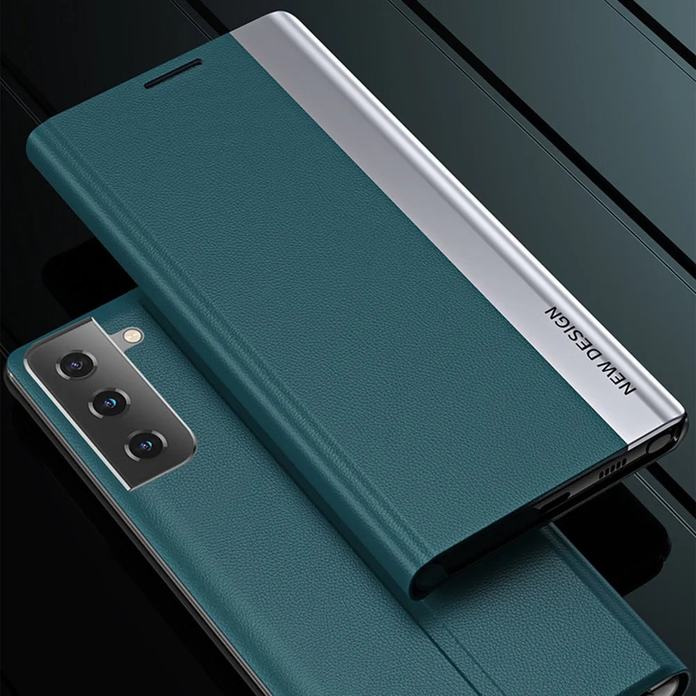Shockproof Full Protection Leather Phone Case Cover with Stand for Samsung Galaxy S21+ 5G - Rose Gold - 7