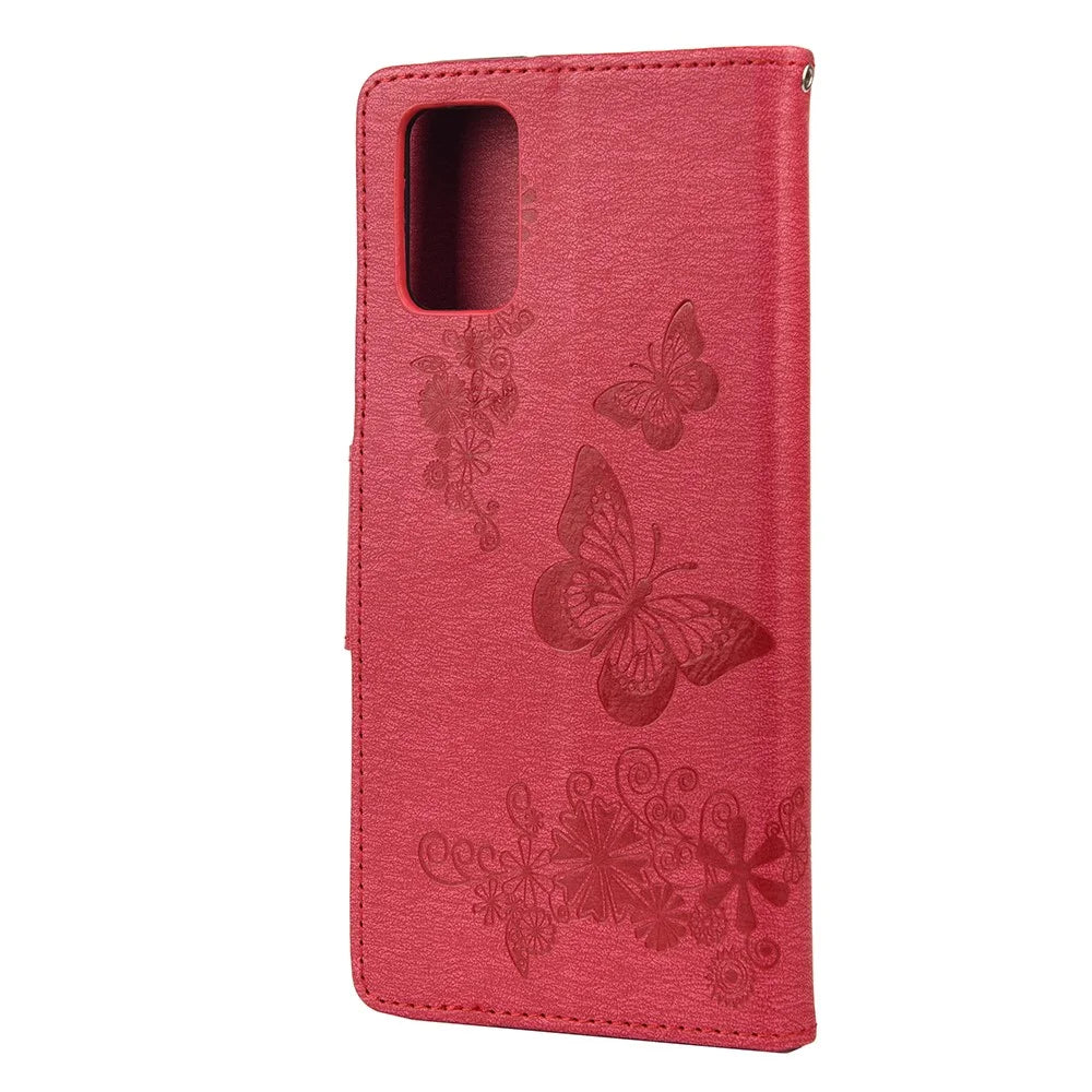 Imprint Butterfly Flower Leather Wallet Case with Stand for Samsung Galaxy A03s (166.5mm) - Red - 3