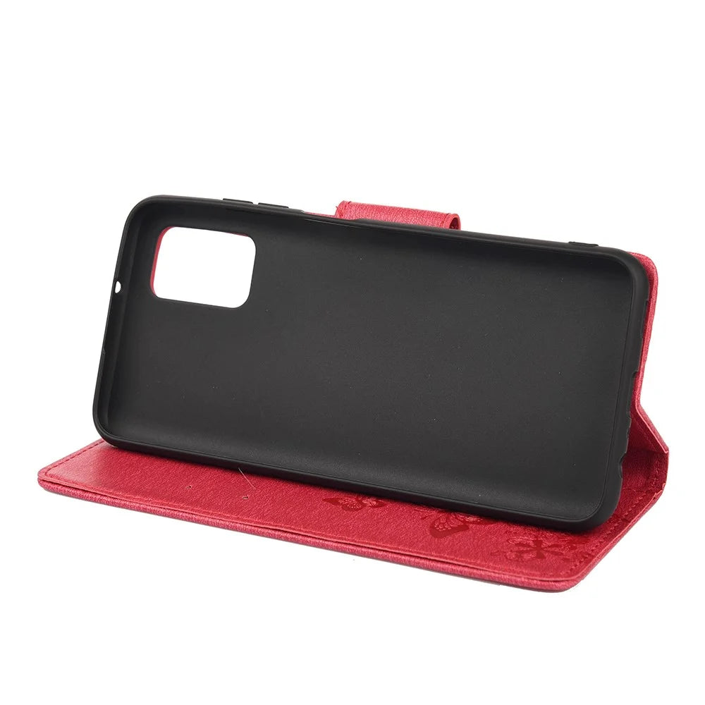 Imprint Butterfly Flower Leather Wallet Case with Stand for Samsung Galaxy A03s (166.5mm) - Red - 5