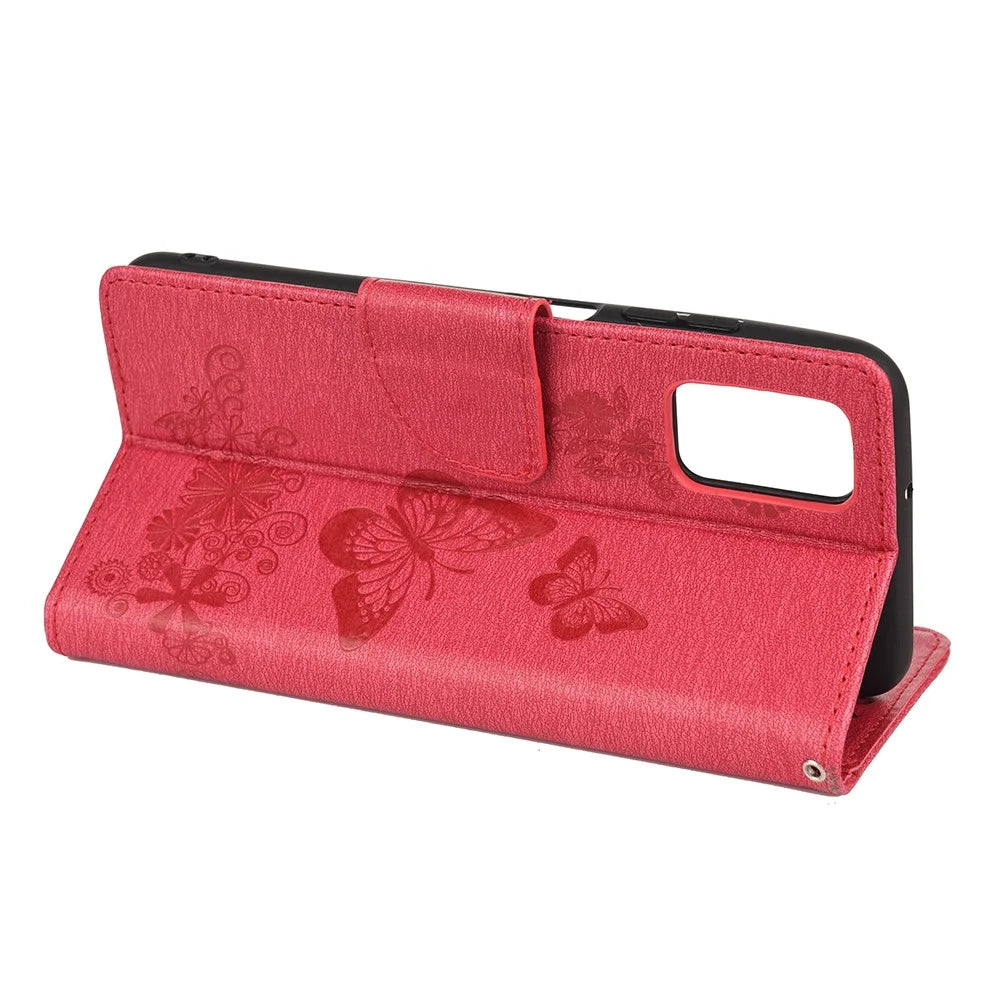 Imprint Butterfly Flower Leather Wallet Case with Stand for Samsung Galaxy A03s (166.5mm) - Red - 6