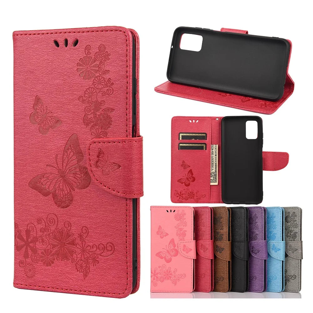 Imprint Butterfly Flower Leather Wallet Case with Stand for Samsung Galaxy A03s (166.5mm) - Red - 7