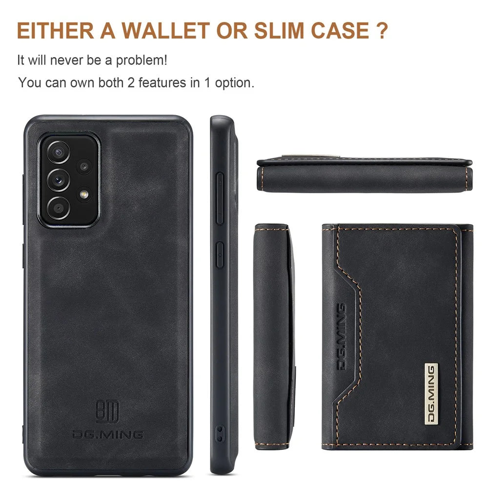DG.MING M2 Series Anti-fall Tri-fold Wallet Magnetic Kickstand Leather Case for Samsung Galaxy A52 4G/5G / A52s 5G - Black - 3