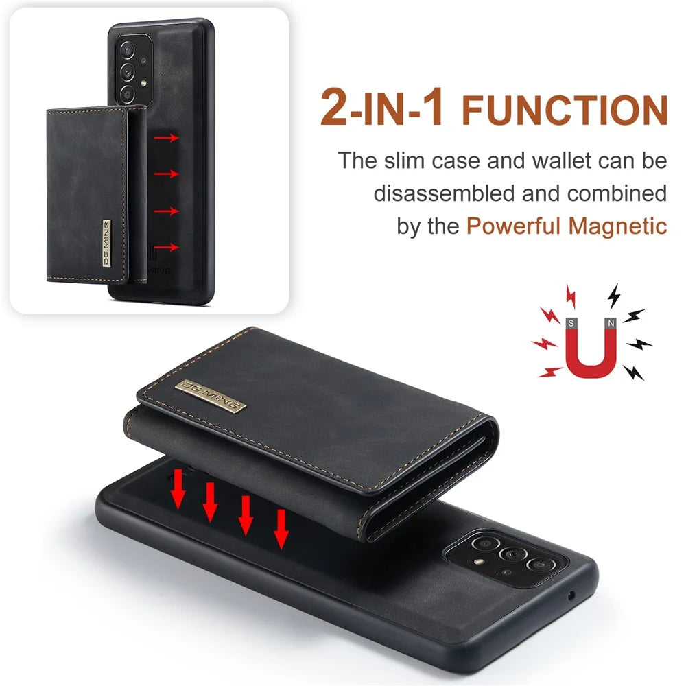 DG.MING M1 Series Anti-fall Kickstand Design Phone Case with Detachable Magnetic Wallet for Samsung Galaxy A52 4G/5G / A52s 5G - Black - 5