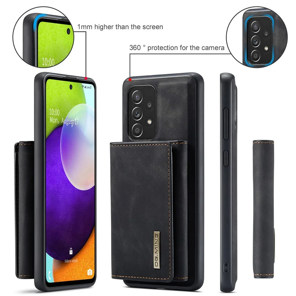 DG.MING M1 Series Anti-fall Kickstand Design Phone Case with Detachable Magnetic Wallet for Samsung Galaxy A52 4G/5G / A52s 5G - Black - 6