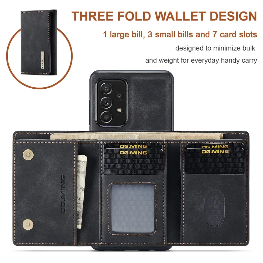 DG.MING M1 Series Anti-fall Kickstand Design Phone Case with Detachable Magnetic Wallet for Samsung Galaxy A52 4G/5G / A52s 5G - Black - 7